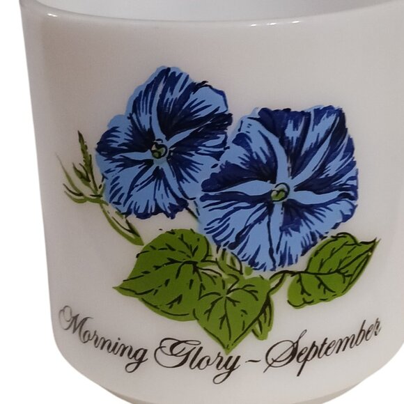 Vintage September Mug Morning Glory Flower of the Month Milk Glass Cup | 1970s - Picture 8 of 12
